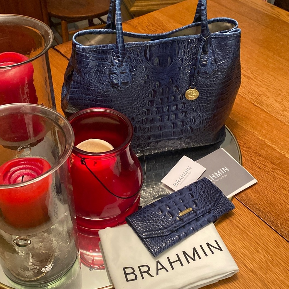 Brahmin anytime tote and wallet navy